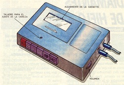 Localización de la perforación para el ajuste de la cabeza en un audiocassette.