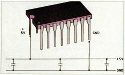 Fig. 4. Desacoplo de los circuitos integrados TTL.